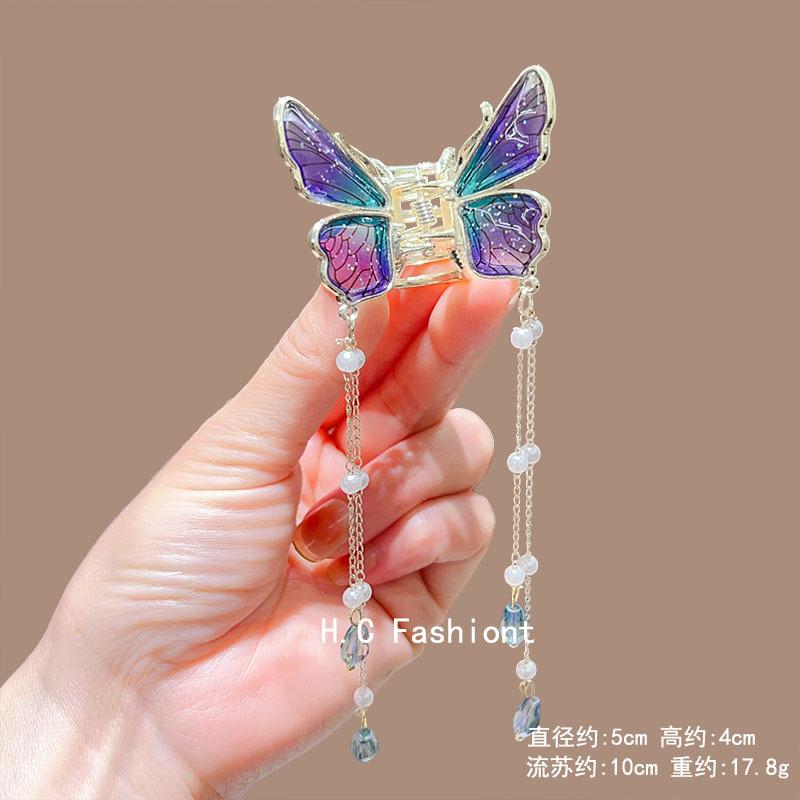 Fashion Lily of the Valley Flower Claw Clip Premium Pearl Butterfly Tassel Hair Clip Girls Elegant Hair Accessories