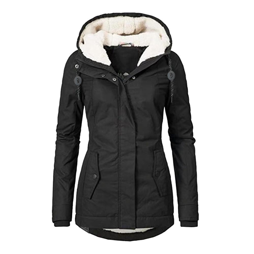 Women's Hood Long Sleeve Loose Fit Midi Parka Coat Fleece Lined Warm Cotton Outerwear Winter Jacket