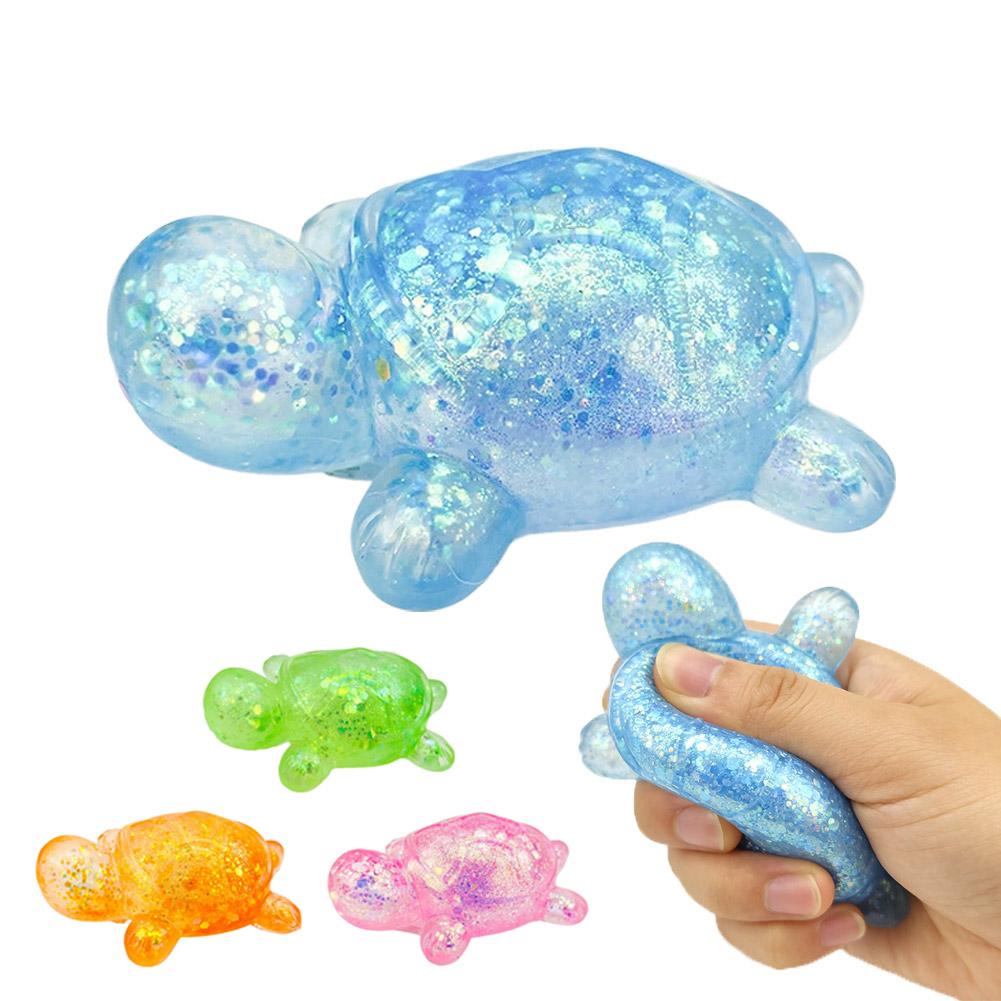 Mini Turtle Fidget Toy TPR Soft Glitter Squeeze Ball Animal Splat Venting Toy Slow Rebound Stress Reliever For Home Office синий