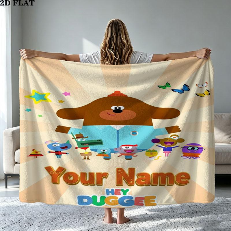 1PC Hey Duggee Custom Name Patterned Flannel Blanket Suitable For All Seasons for Home Decor Warmth and Comfort Gifts Holiday Present