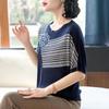 Mom's Ice Silk Summer Knit Short-Sleeve Top for Middle-Aged and Elderly Women