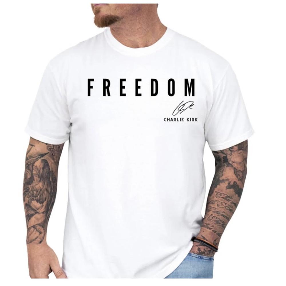 Signature Charlie Kirk Shirt, Charlie Kirk FREEDOM T Shirt, Freedom  Unisex T-Shirt XL