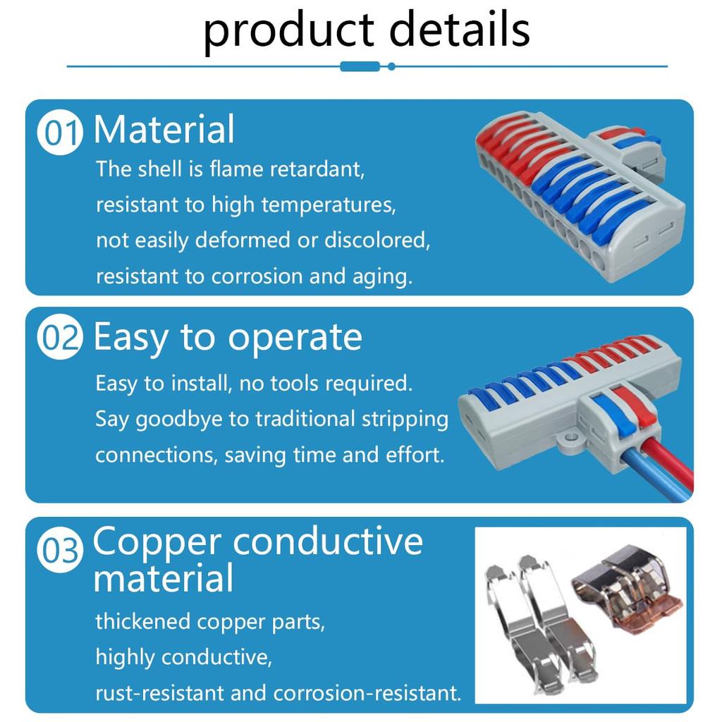 Cable CTRICALVER Spring Lever Connectors with Fixing Screws Wire Fast Lever Shiny Terminals Connectors, (7pcs), Connectors, 2-in/12-out Connectors,
