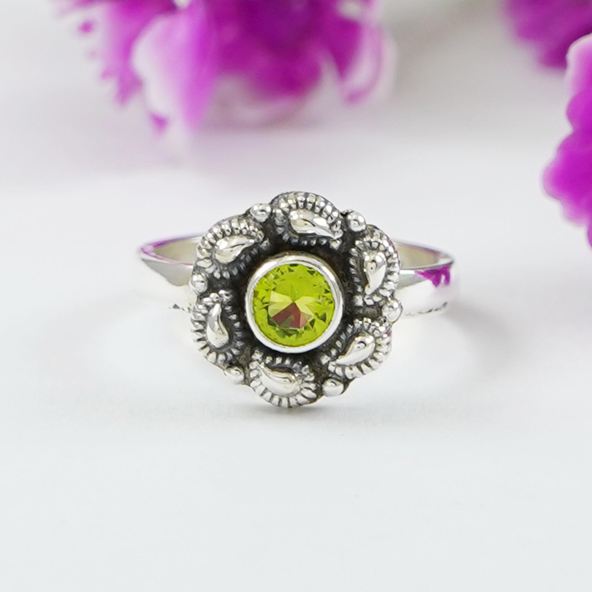 

Natural Peridot Ring, 925 Sterling Silver Designer Dainty Ring, Round Peridot Ring, August Birthstone Ring, Birthday Gift 12
