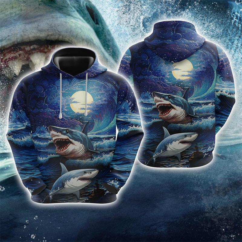 

Harajuku Fashion Shark Graphic Світшоти Attack Hunting Толстовки для чоловіків Одяг Морське полювання Спортивний костюм Мультяшні пуловери Y2k Tops XL
