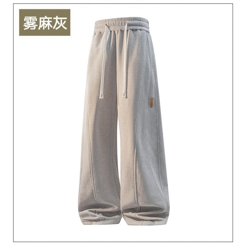 Plus Size Heavyweight Knit Sweatpants Men Straight Leg Casual Pants Solid Color Fall