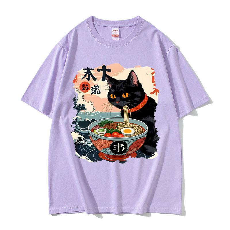 Anime RaUnisex Cat Funny Meme T Shirt Vintage Japanese Kawaii Noodle Cats Graphic T Shirts Unisex Women Fashion Casual Cotton Tshirts