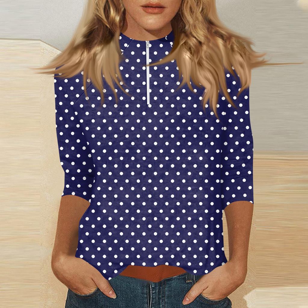 Damen Oberteil mit Stehkragen, 3/4 Ärmeln und Reißverschluss, hoch