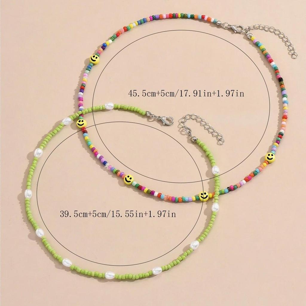 Colorful Smiley Face Layered Beaded Necklace for Women