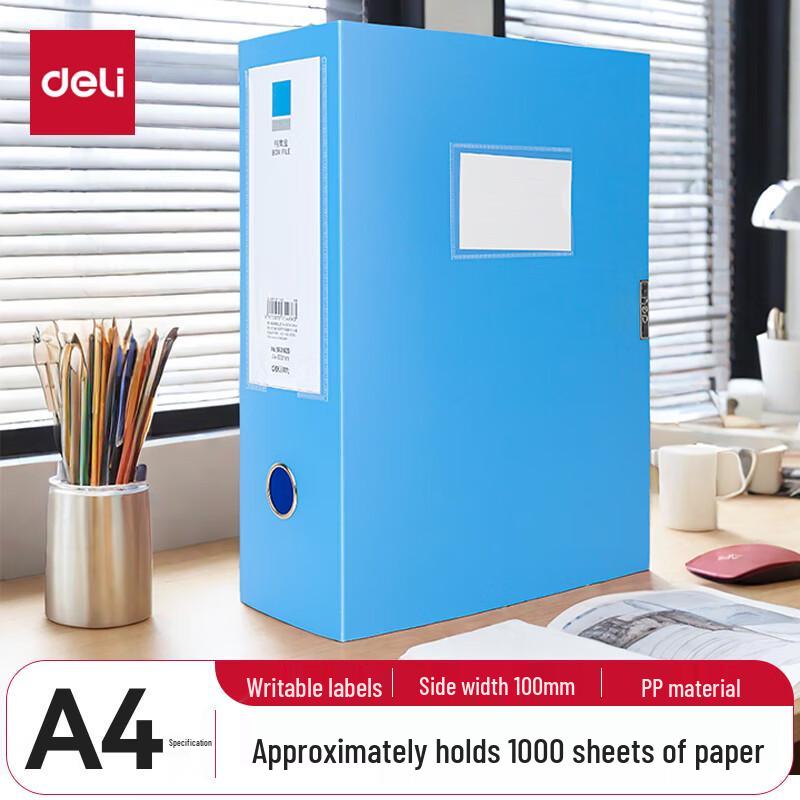 Deli A4 100mm Hook-and-Loop Plastic File Boxes