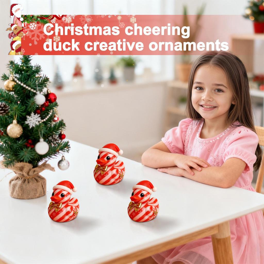 Resin Ducks Gingerbread Tiny Christmas Ducks Cute Holiday Tree Candy Cane Texture Animal Table Ornament For Home Workplace