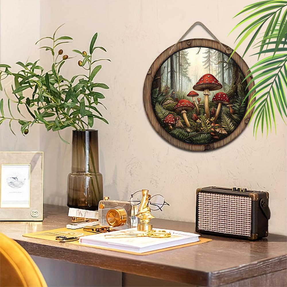 2D flat hanging decorative signs,nterior wall or door decoration, garden decoration,the pattern is red mushroom forest,a housewarming gift for friends