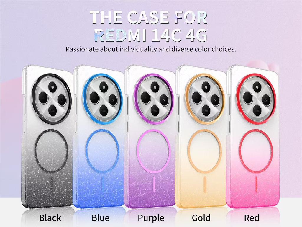 Case For Redmi 14C 4G shiny transparent strong magnetic shockproof cover For Redmi Note 14 Pro Plus 4G 5G Magsafe charging case