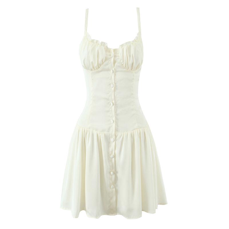 Ruffled French Style White Camisole Dress: Slimming Retro Short Skirt for Women Large белый