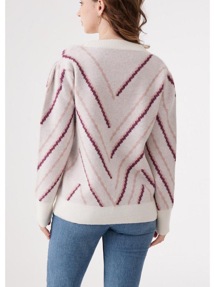 Autumn Winter Round Neck French Vintage Commuter Slim Fit Pullover Versatile Patterned Women's Knitted Sweater Luxurious Relaxed Versatile Top