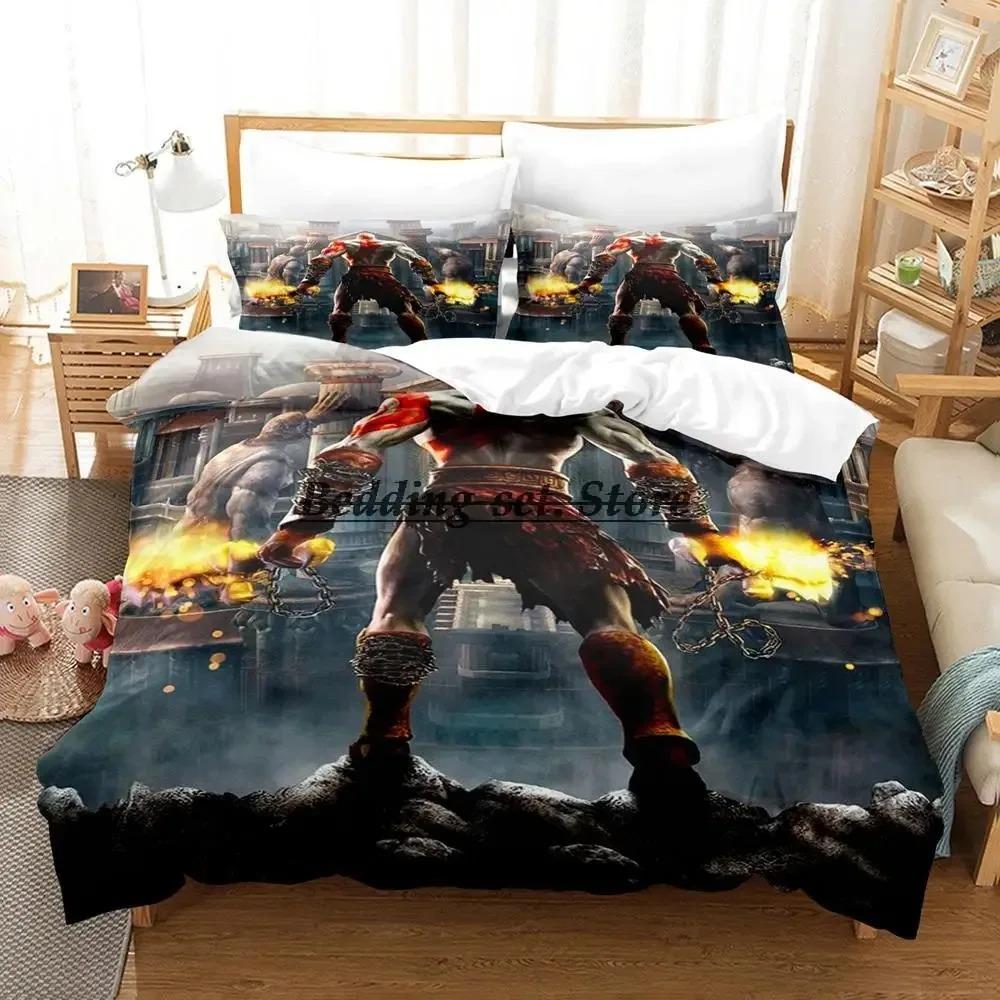 

Comforter God Of War Bedding Set Single Twin Full Queen King Size Bed Set Aldult Kid Bedroom s Anime Bed Comforter (quilt)-EU Single(135*200cm)3pcs