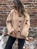 2025 INS A/W Fuzzy Stand Collar Button-Up Loose Warm Fleece Coat