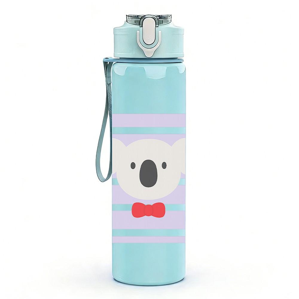 1PC Koala Striped Simple Pattern 750ml Color Plastic Sports Water Bottle Leakproof Flip Straw Lid Suitable for Sports Office Home Use