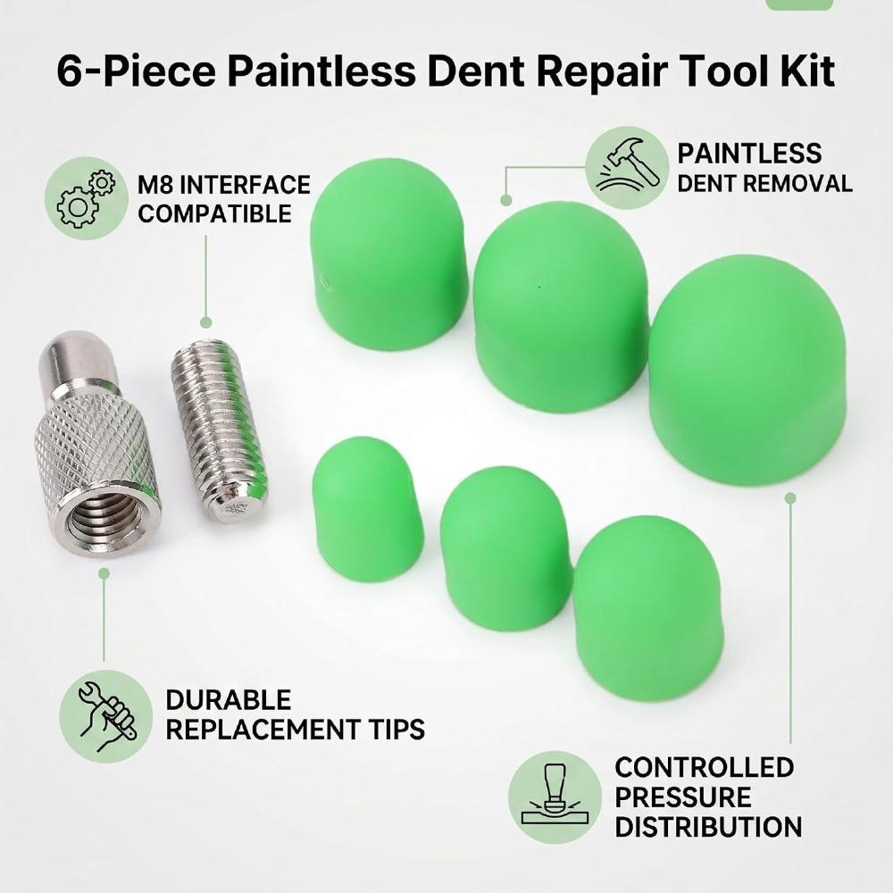 8PCS 2 Metal Parts Dent Repair Rubber Heads M8 Thread Interchangeable Dent Heads Auto Shops