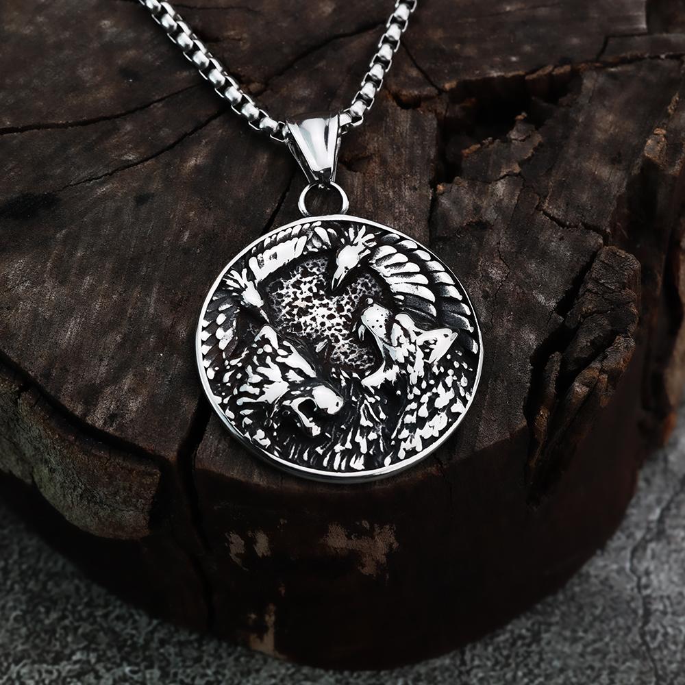 European and American Style Viking Animal Wolf Crow Personalized Fashion Pendant Necklace Stainless Steel Men's Jewelry