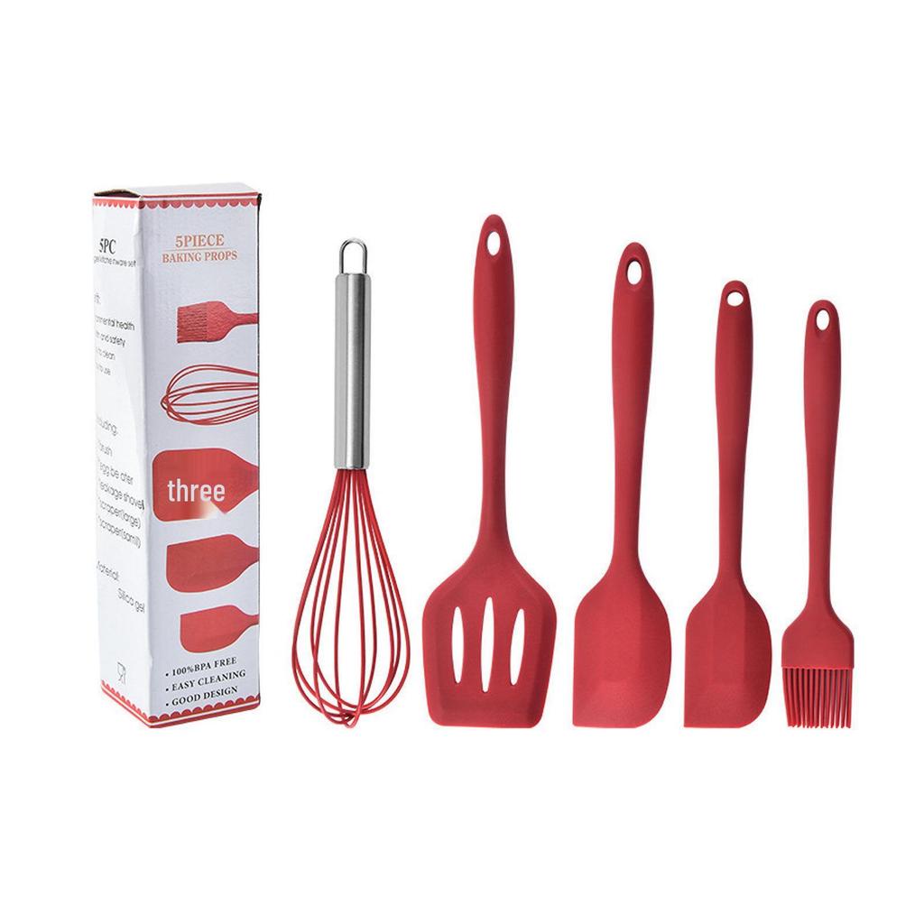 Five-Piece High-Temp Non-Stick Kitchen Utensil Set: Spatula, Oil Brush, Whisk, Baking Essentials
