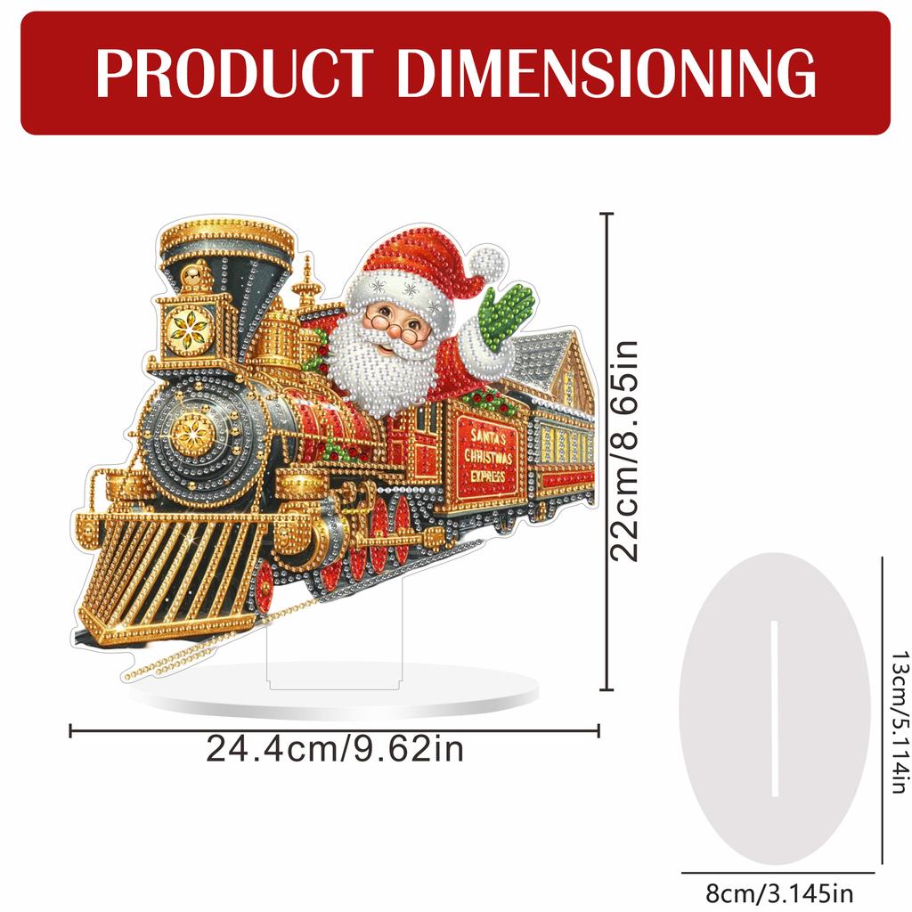 2D Flat Print Xmas Train And Santa Claus DIY Table Top Diamond Painting Ornament