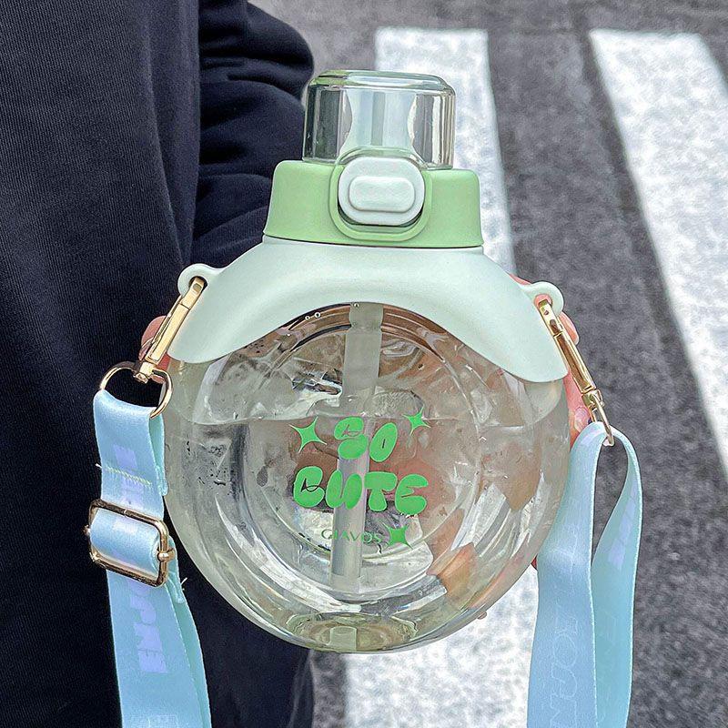 500ML Transparent Flat Water Bottle With Straw BPA Free Cute Summer Portable School Children Fall-proof Plastic Cups