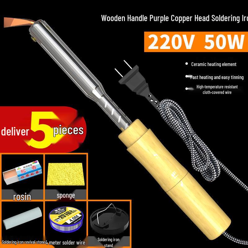 Leistungsstarkes elektrisches Lötkolben mit Holzgriff, Konstanttemperatur, Austauschbarer Kopf, Professionelles Reparatur-/Schweißwerkzeug