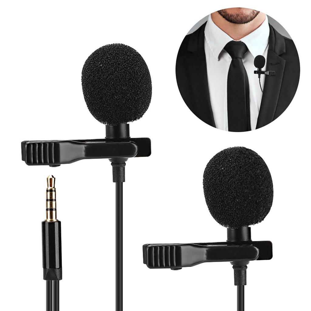 E1 Black Two Head Mini Collar Clip Microphone for Mobile Phone Live Broadcast Recording Interview