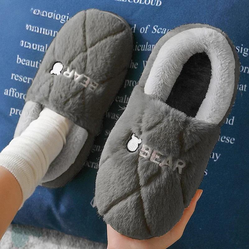 Fashion Winter men's bag heel cotton shoes Home Warm Plush Couples slippers Men Indoor Flats Anti-slip Women Furry Slippers Zapatos
