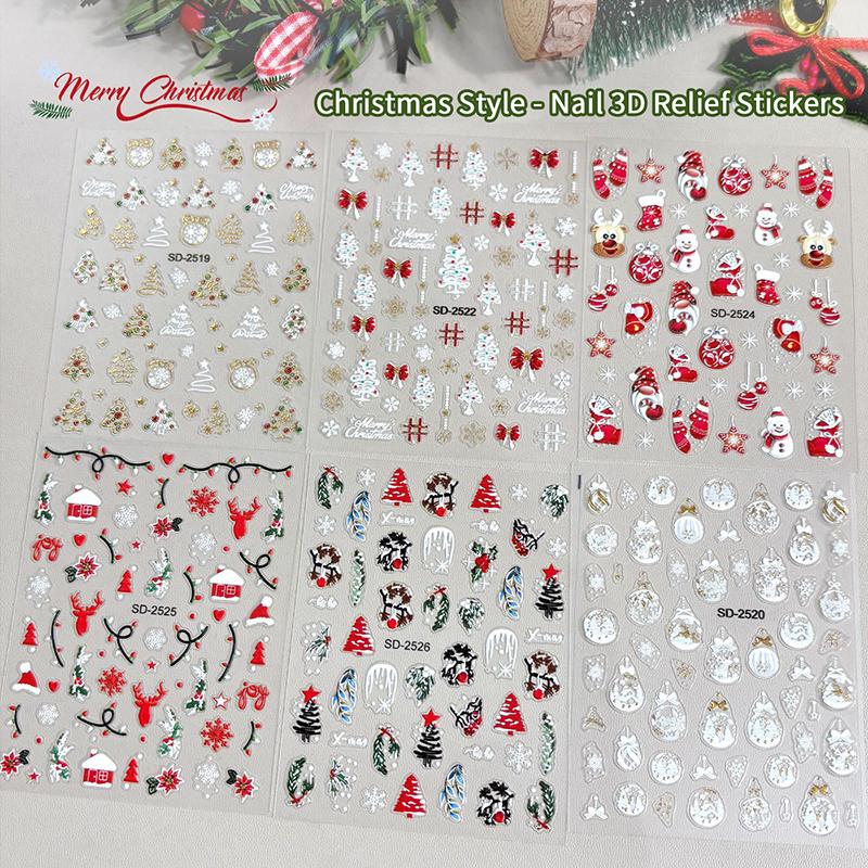 1 Sheet Relief Christmas Nail Art Sticker Christmas Tree Elk Snowflakes Nail Art Stickers Xmas Manicure Decals