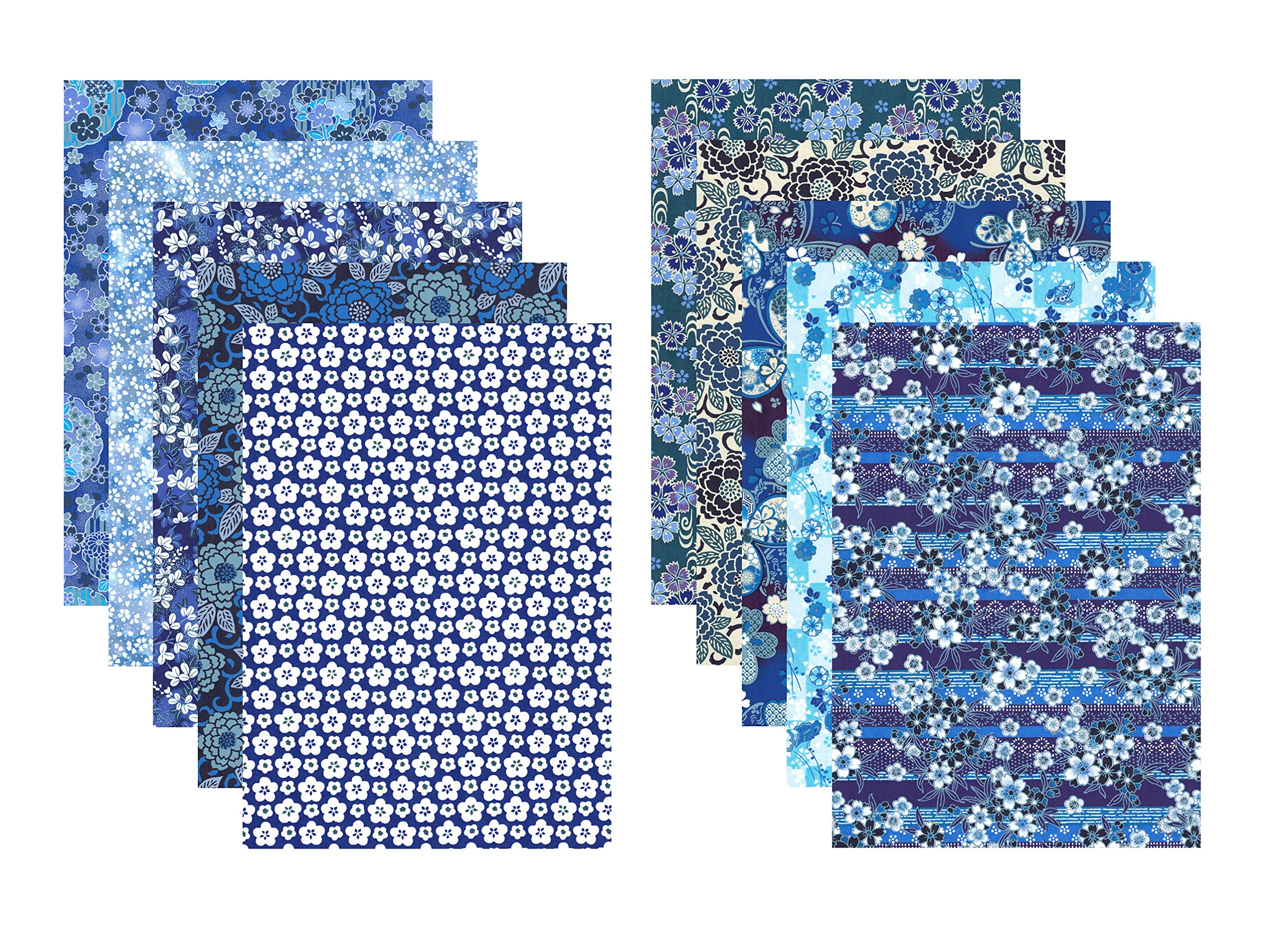 

Washi Kawasumi Specially Selected Style Indigo Hand Dyed Chiyogami Yuzen Washi B4 Size x 10 Patterns Included 25.7 36.4cm
