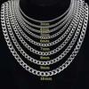 Colier lanț Cuban plat placat cu argint sterling 925 Pentru Bărbați Accesorii Bijuterii Gât Masculine Lățime 4MM/6MM/8MM/10MM