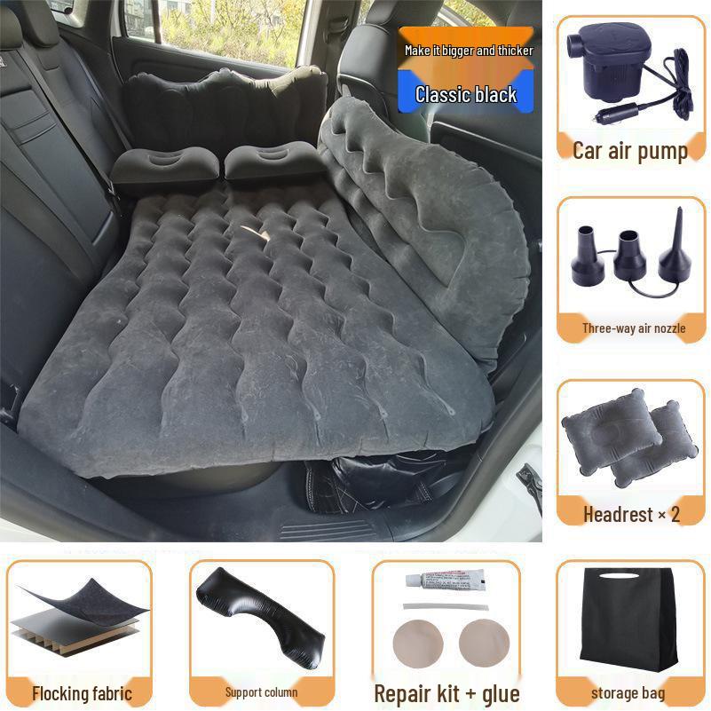 Universal Inflatable Car Mattress - Portable Folding Flocked Bed for Back Seat, SUV, and Sedan Trunk