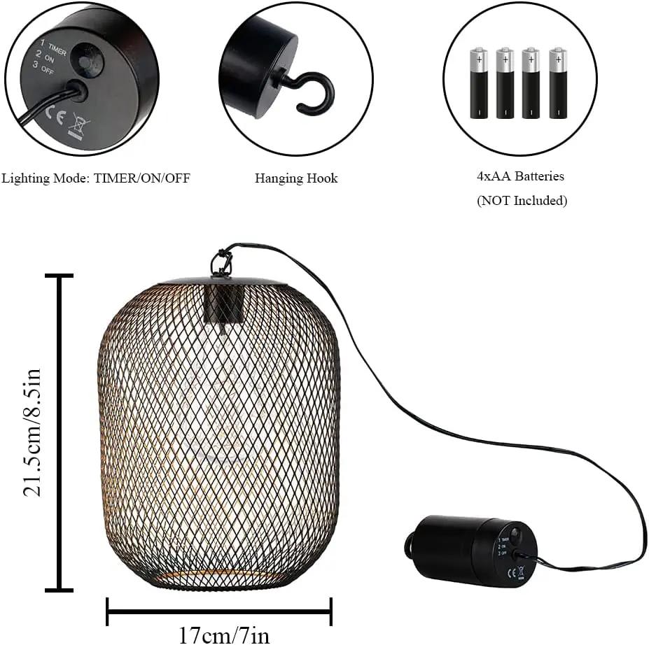 Battery Operated Hanging Lamp Cordless Decorative Pendant Light   Metal Mesh Lanterns for Home Garden Patio Indoors Outdoors