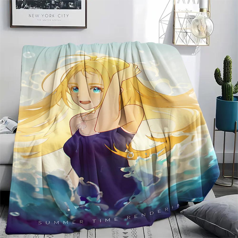 1PC Summer time Rendering Print Flannel Blanket, High quality All Seasons, Home Decor, Warmth and Comfort, Perfect for Christmas Gifts