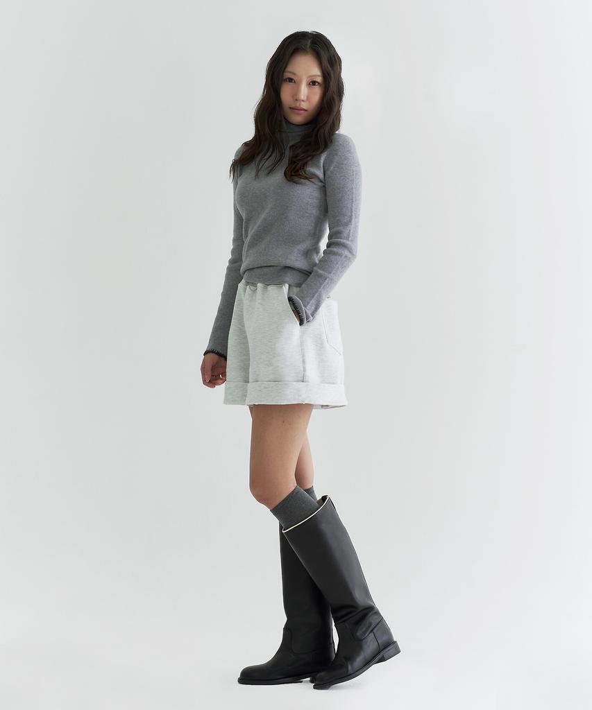Peulleio Wholegarment Turtleneck Knit _ Melange Grey