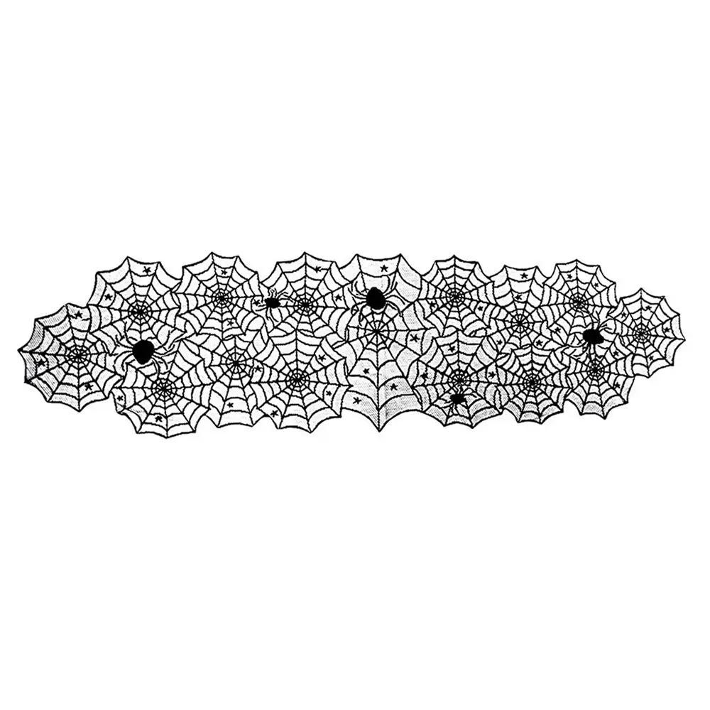 1pc Halloween Decoration Table Runner,Spider Web Black Lace Table Runner for Kitchen Dinner Table,Halloween Decoration Indoor