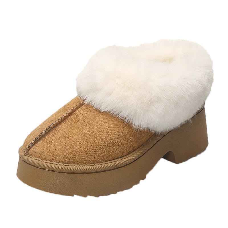 Autumn and Winter New Round Head Thick-soled Foot Cover Velvet Cotton Shoes Women's Large Size Northeast Warm Wool Snow Boots Wish
