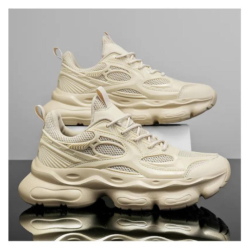 Men's All Black Chunky Sneakers Breathable Mesh Platform Dad Shoes Non-slip Casual Athletic Shoes