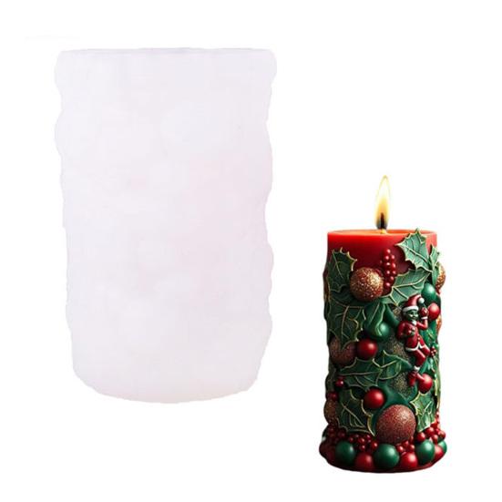 Christmas Candle Mold 3D Embossed Santa Tree Snowman Cylinder Silicone Mold for Resin Candle Soap Craft Cake Chocolate Making