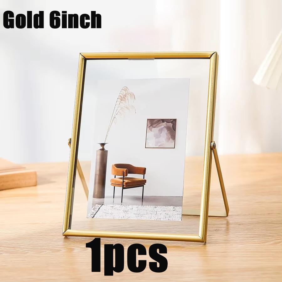 1pc 4/6inch Metal Photo Frame Gold Black Rectangle Acrylic Photo Simple Transparent for Christmas Gift Tabletop Decoration Photo