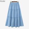 ZANZEA Women Casual Elastic Waist Solid Color Loose Long Skirts