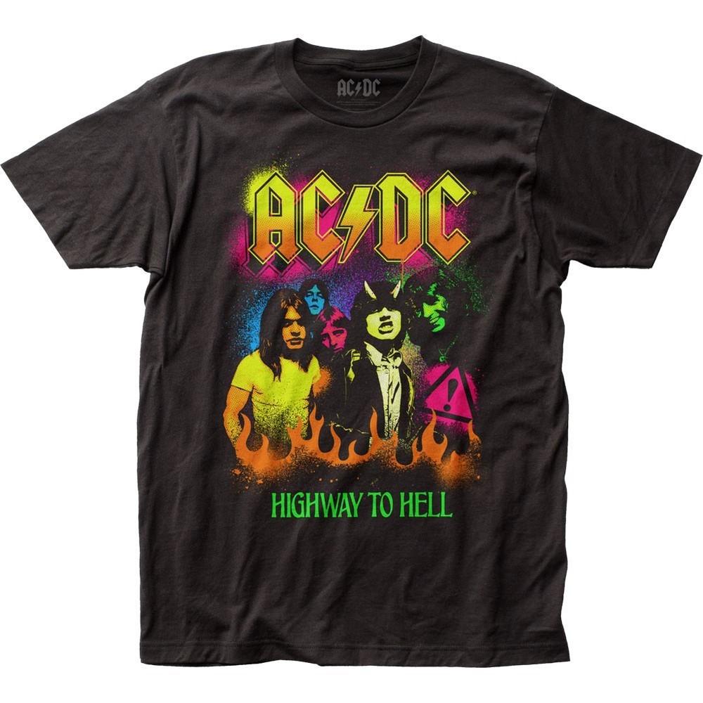 ACDC Neon Highway To Hell Mens T Shirt Music Classic Rock Band Tee New Black Unisex T-Shirt Graphic Tee XL