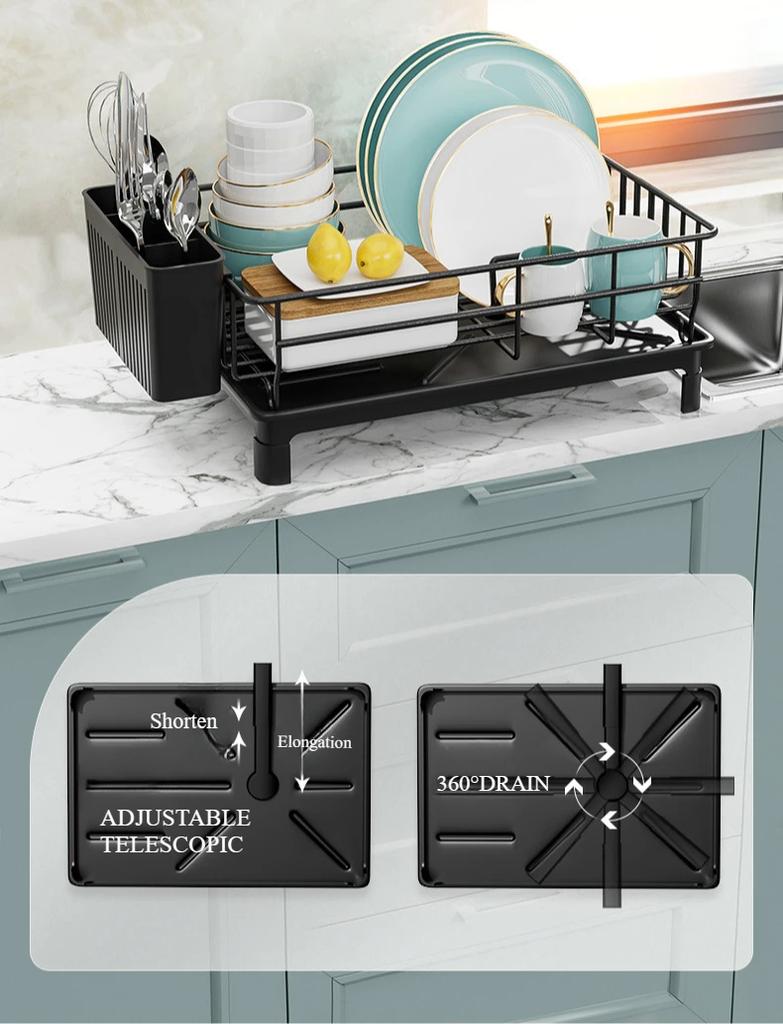 dish draining rack,Cutlery rack with drain tray and drip line,cup holder,cutlery holder,Kitchen countertop storage rack