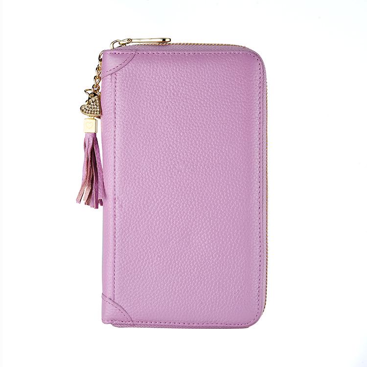 Women's RFID-Blocking Cowhide Card Holder with Zipper and Anti-Demagnetization for Credit Cards and Driver's License