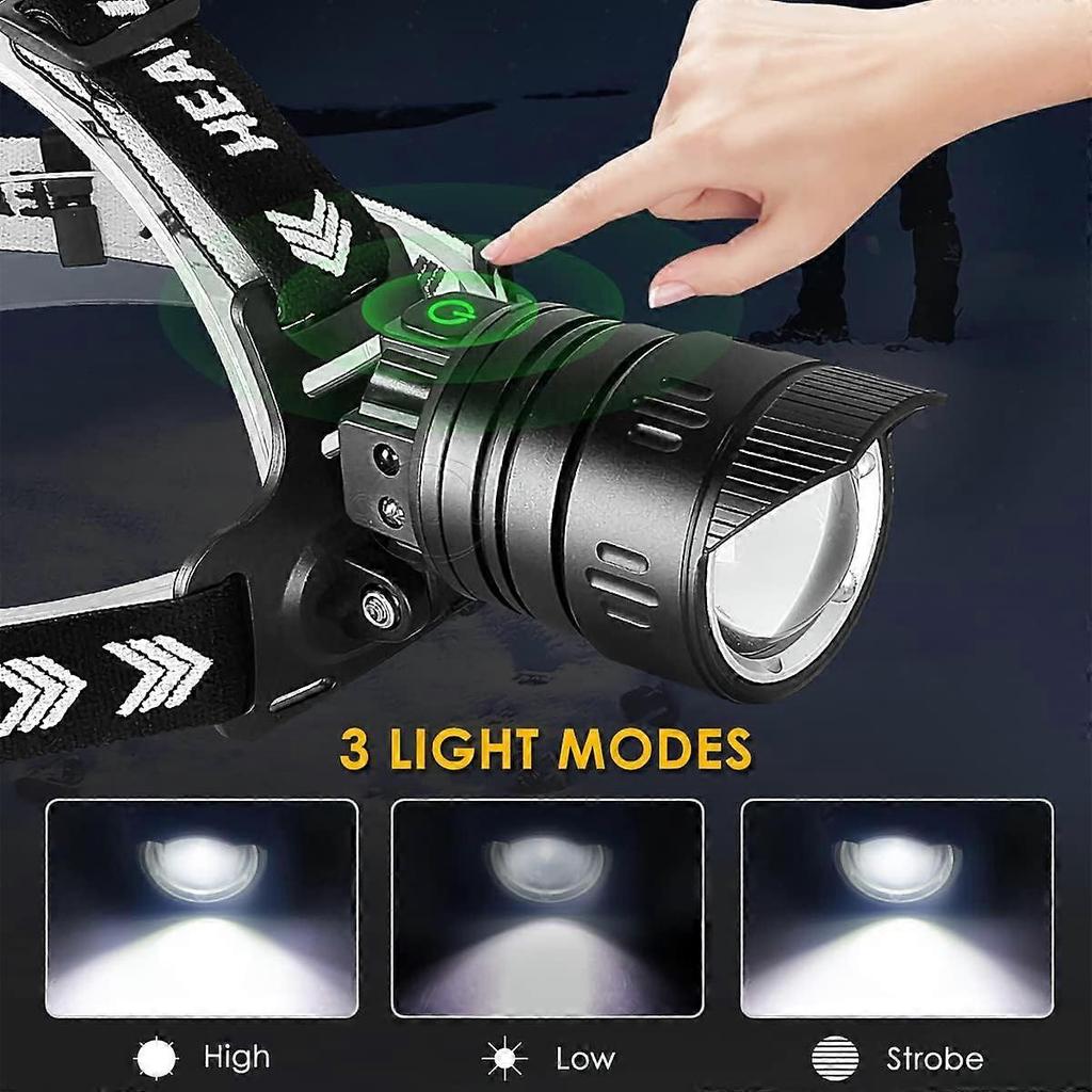 Super Bright 10000 Lumens Headlamp, XHP90.2 USB Rechargeable Headlamp with Motion Sensor, 3 Light Modes, Variable Focus