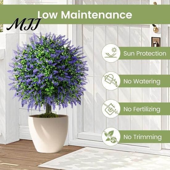 Space-saving Decorative Plant Artificial Topiary Ball 24 Inch Faux Boxwood/Pine Tree/Rose/Lavender Shrub with Ground Realistic Spike Fake Bushes