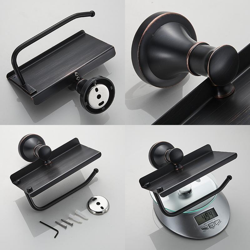Bathroom Bath Toilet Paper Holder Robe Hook Bathroom Retractable Towel Hanging Rod Black Zinc Alloy EL852