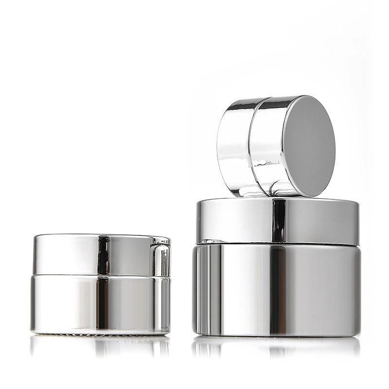 5-50g Glass Cream Jar Silver, Refillable Portable Cosmetic Container for Face Eye Cream Sample